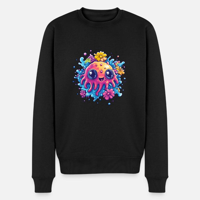 Süße Qualle mit Blumen - Männer Premium Bio Pullover - Schwarz