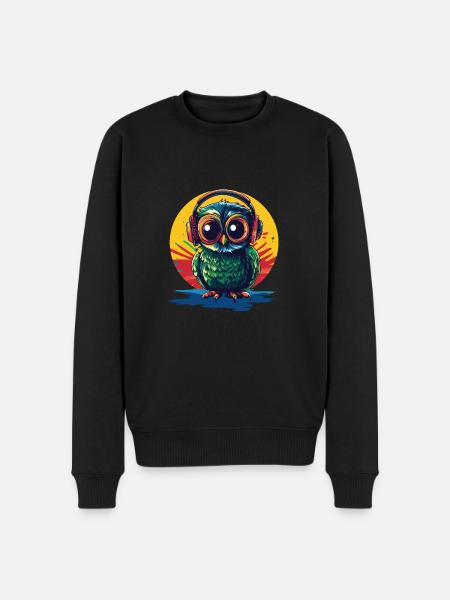 Owl with headphones - Men's Premium Organic Jumper - black