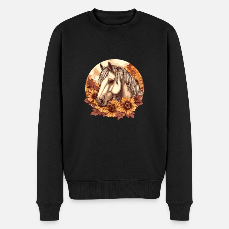 Pferd mit Sonnenblumen - Männer Premium Bio Pullover - Schwarz