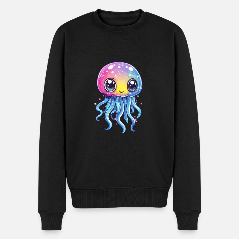 Regenbogen-Qualle - Männer Premium Bio Pullover - Schwarz