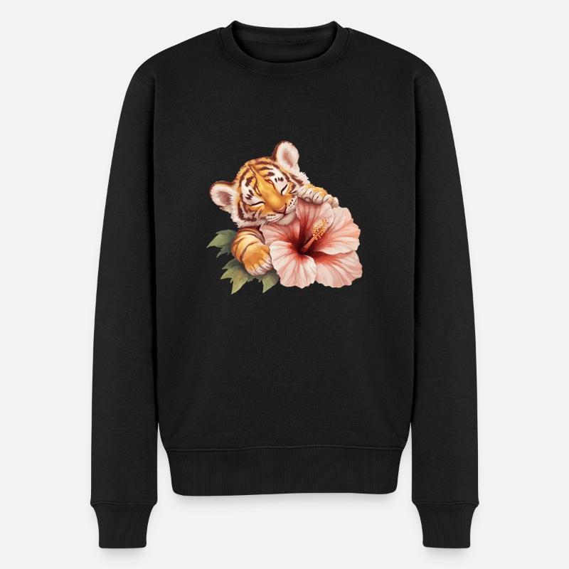 Bébé tigre avec fleur - Pull Premium bio Homme - noir