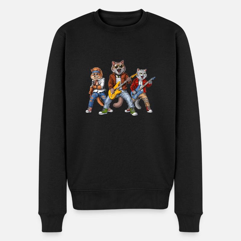 Cats Rockmusiker - Männer Premium Bio Pullover - Schwarz