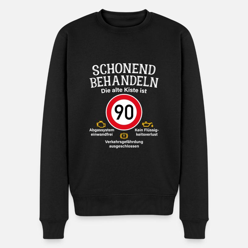 90. Geburtstag Schonend Behandeln 90 Alte Kiste 90 - Männer Premium Bio Pullover - Schwarz