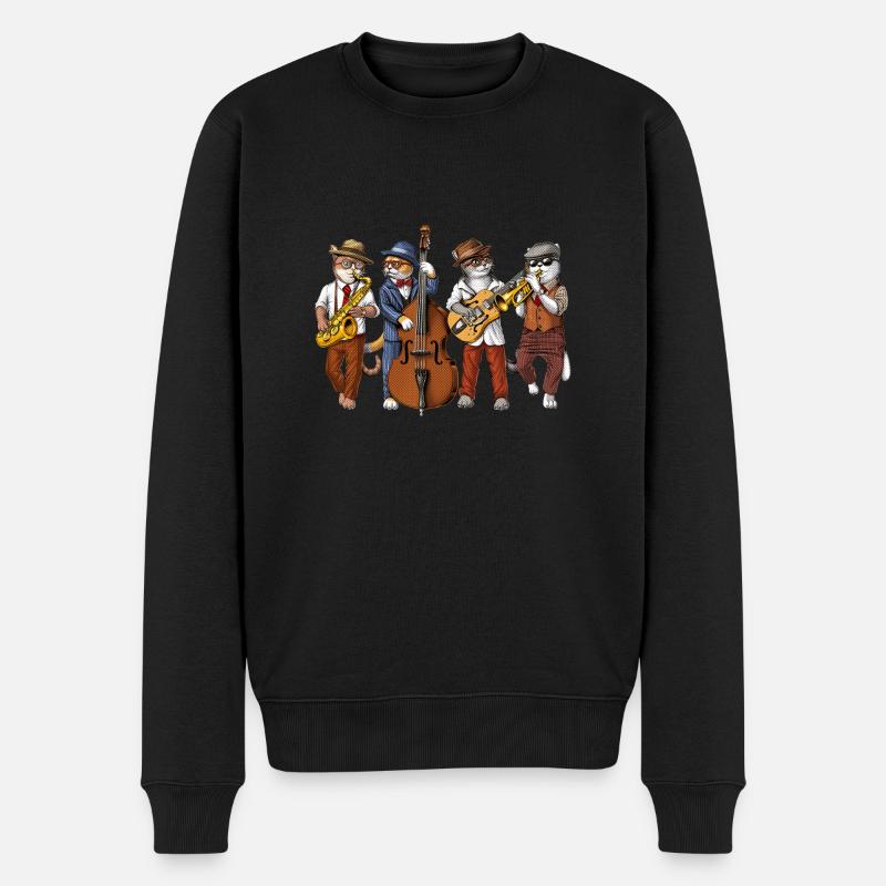 Cat Jazz Musiker - Männer Premium Bio Pullover - Schwarz