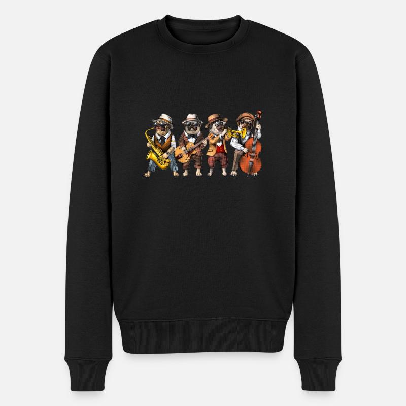 Pug Dog Jazz Musiker - Männer Premium Bio Pullover - Schwarz