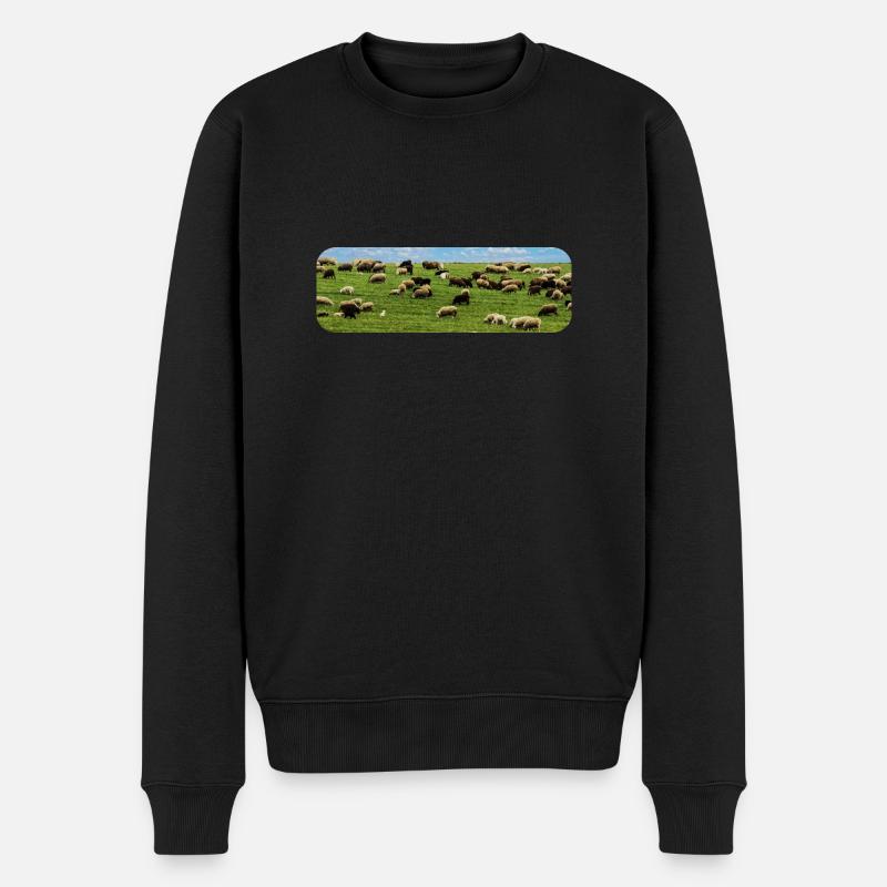 Schafherde am weiden - Männer Premium Bio Pullover - Schwarz