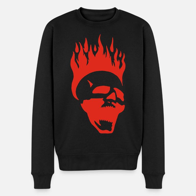 Flammender schreiender Schädel (rot) - Männer Premium Bio Pullover - Schwarz