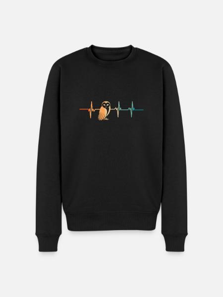 Herzschlag-Eule - Männer Premium Bio Pullover - Schwarz