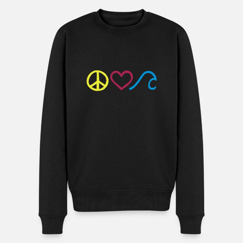 Peace • Love • Surf • Symbole horizontal - Männer Premium Bio Pullover - Schwarz