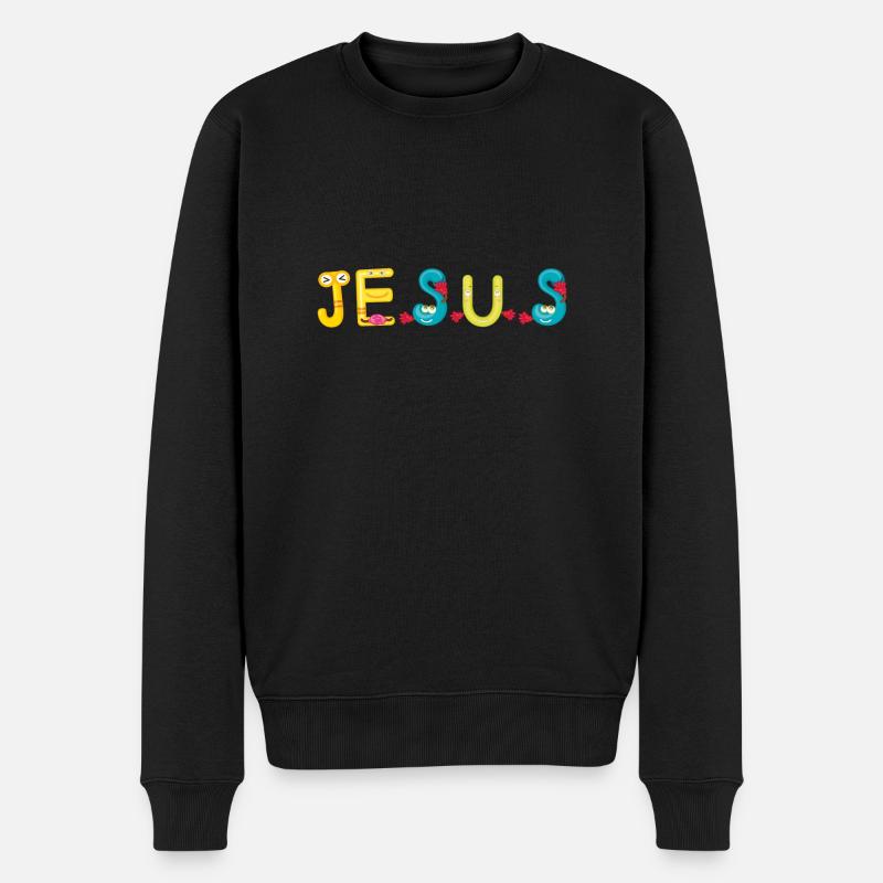 Jesus - Männer Premium Bio Pullover - Schwarz