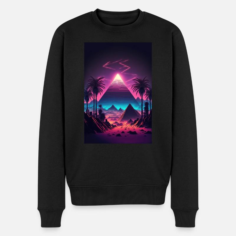 Eine Synthwave Pyramide in der Neon Wüste - Männer Premium Bio Pullover - Schwarz
