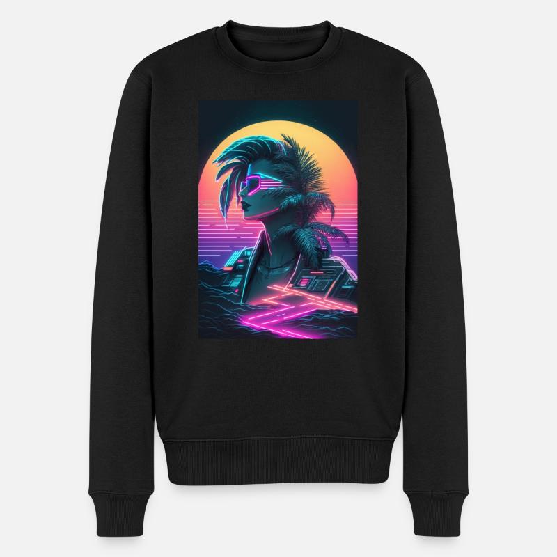 Ein weiblicher Cyberpunk und Synthwave Cyborg - Männer Premium Bio Pullover - Schwarz