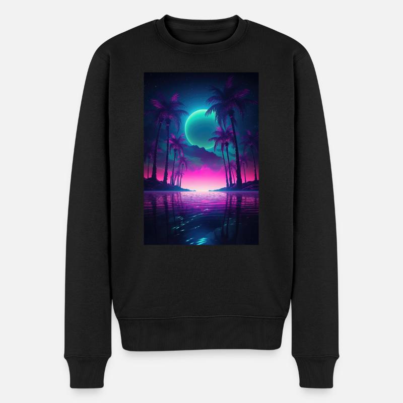 Eine Flucht in die Synthwave Retrowave Oase - Männer Premium Bio Pullover - Schwarz