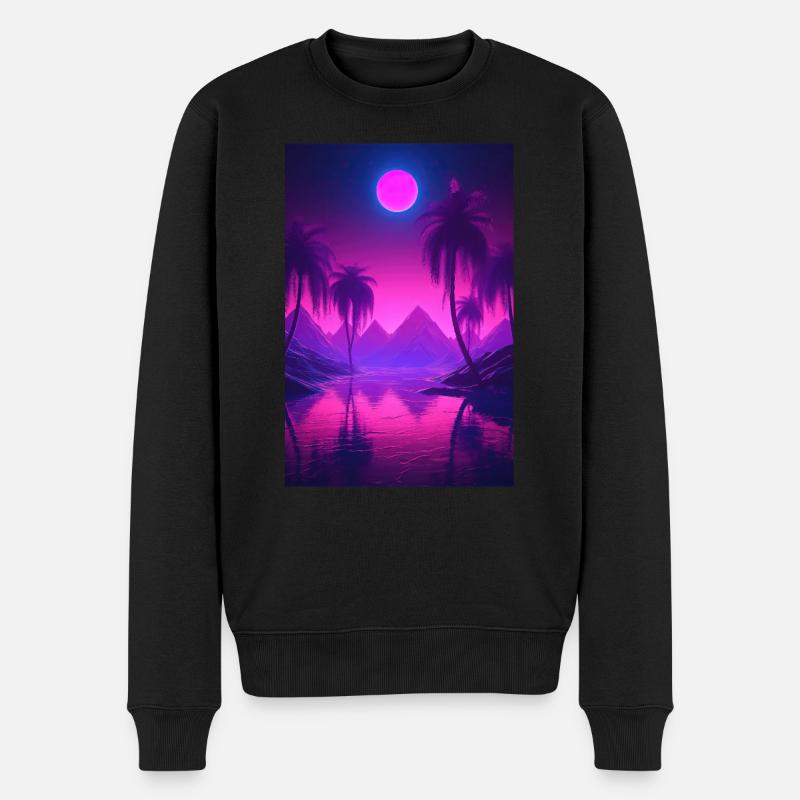 Eine traumhafte nächtliche Synthwave-Oase - Männer Premium Bio Pullover - Schwarz