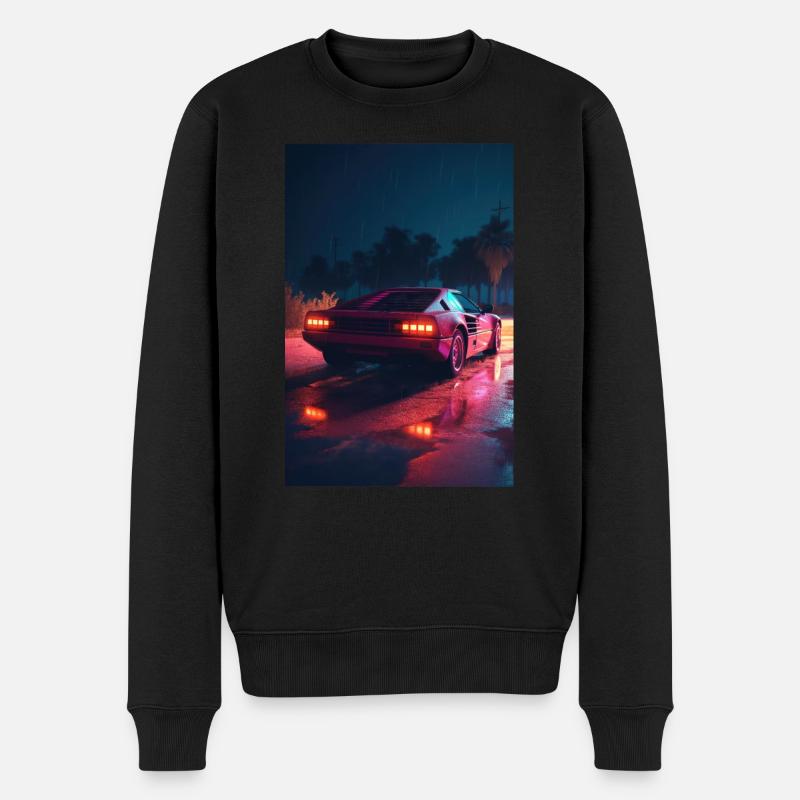 Future Drive: Neon Spuren vom Synthwave Abenteuer - Männer Premium Bio Pullover - Schwarz