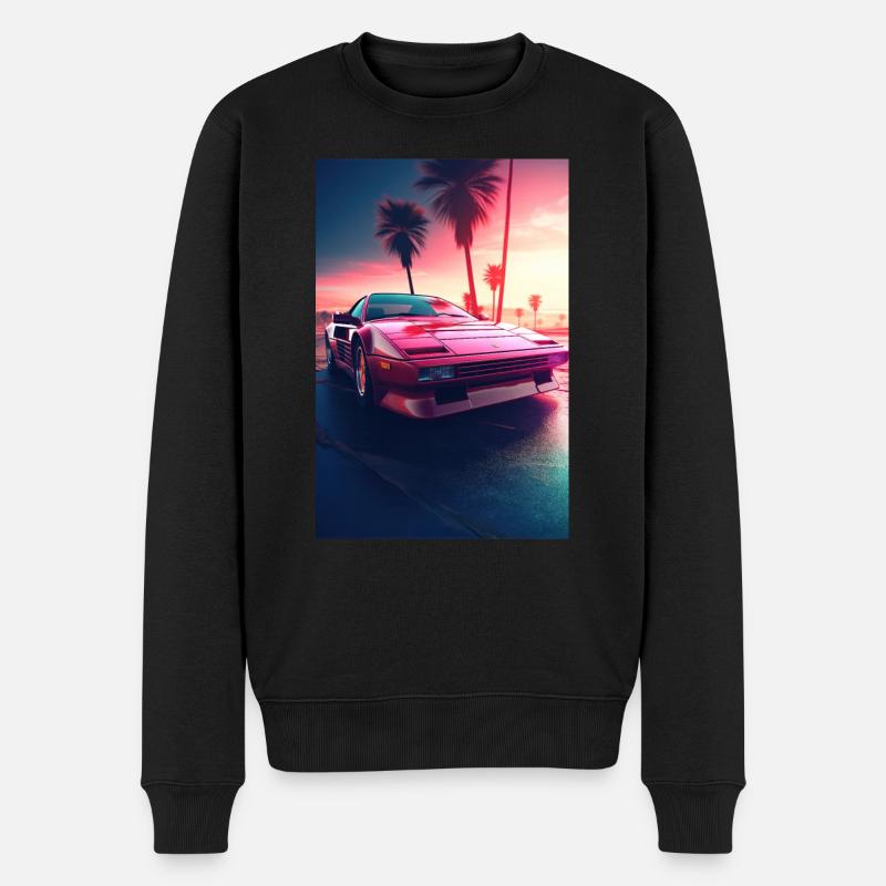 Electric Velocity: Synthwave Speedster - Männer Premium Bio Pullover - Schwarz