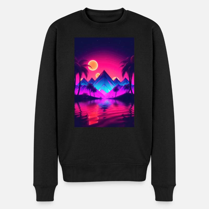 Sunset Serenity: Synthwave-Träume an der Küste - Männer Premium Bio Pullover - Schwarz