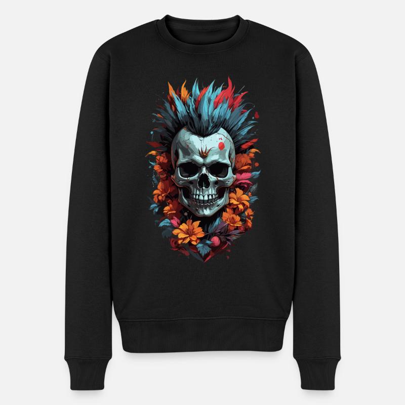 Fleur Punk Skull - Pull Premium bio Homme - noir