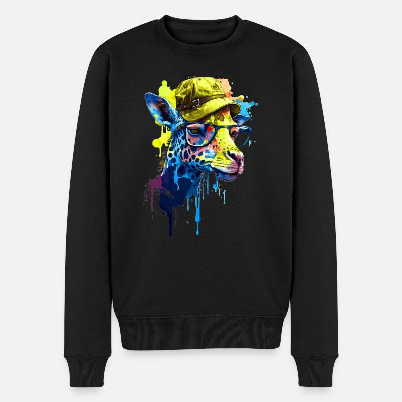 Lustige Giraffe mit Brille und lässigem Hut - Männer Premium Bio Pullover - Schwarz
