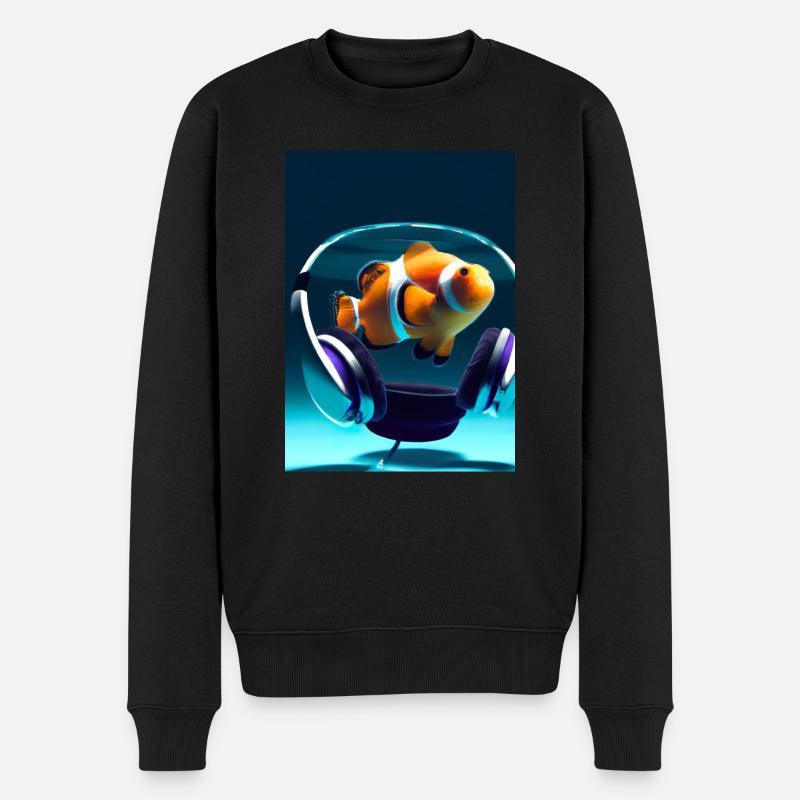 Clownfisch Kopfhörer - Männer Premium Bio Pullover - Schwarz