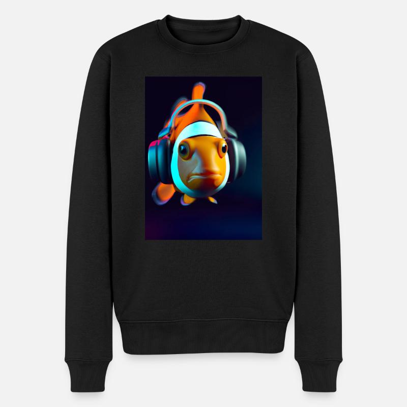 Clownfisch Kopfhörer - Männer Premium Bio Pullover - Schwarz