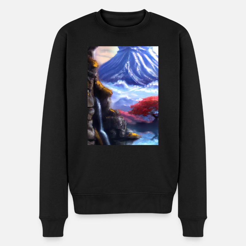 Japan Tower Wasserfall Gemälde - Männer Premium Bio Pullover - Schwarz