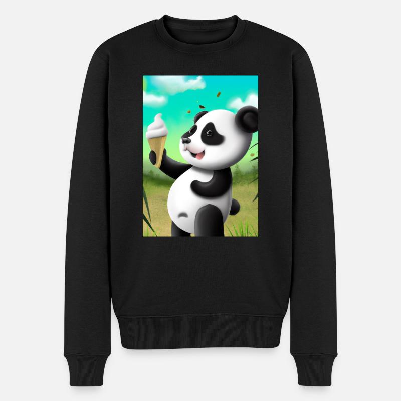 Panda mit Eiscreme - Männer Premium Bio Pullover - Schwarz