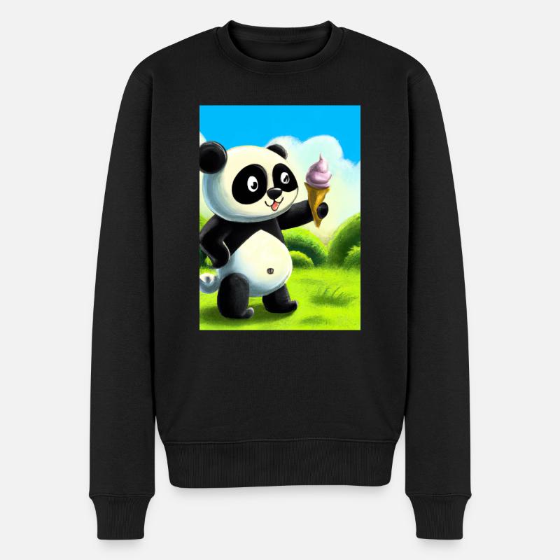 Panda mit Eiscreme - Männer Premium Bio Pullover - Schwarz
