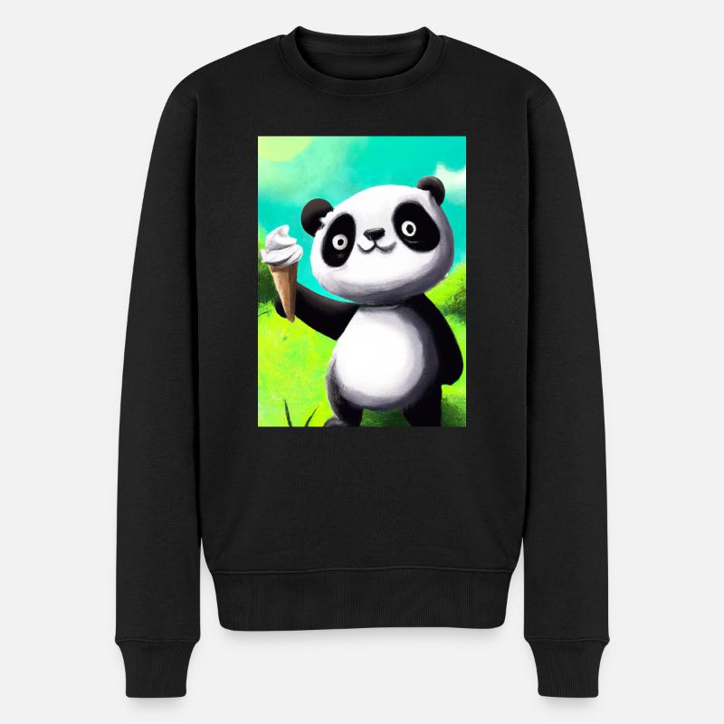 Panda mit Eiscreme - Männer Premium Bio Pullover - Schwarz