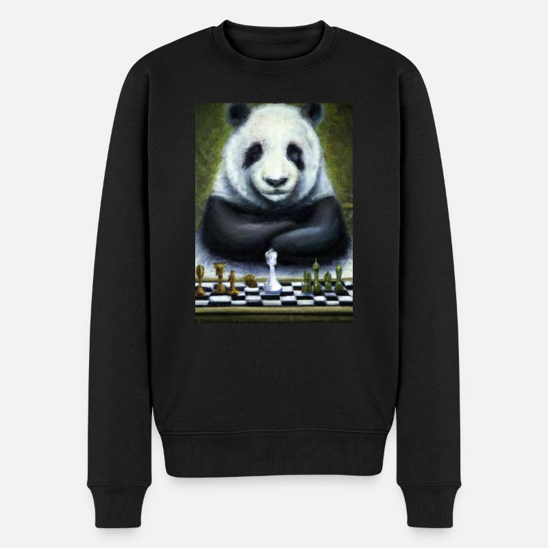 Panda spielt Schach - Männer Premium Bio Pullover - Schwarz