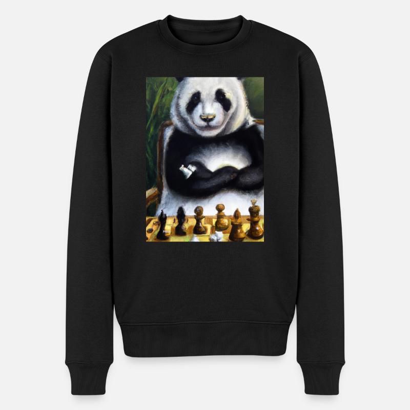Panda spielt Schach - Männer Premium Bio Pullover - Schwarz