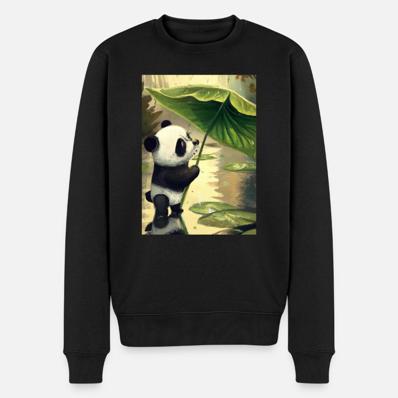 Panda mit Blattschirm - Männer Premium Bio Pullover - Schwarz