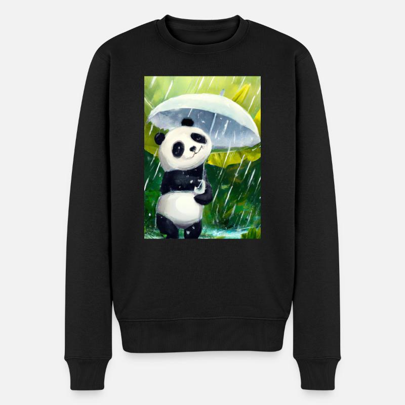 Panda mit Blattschirm - Männer Premium Bio Pullover - Schwarz