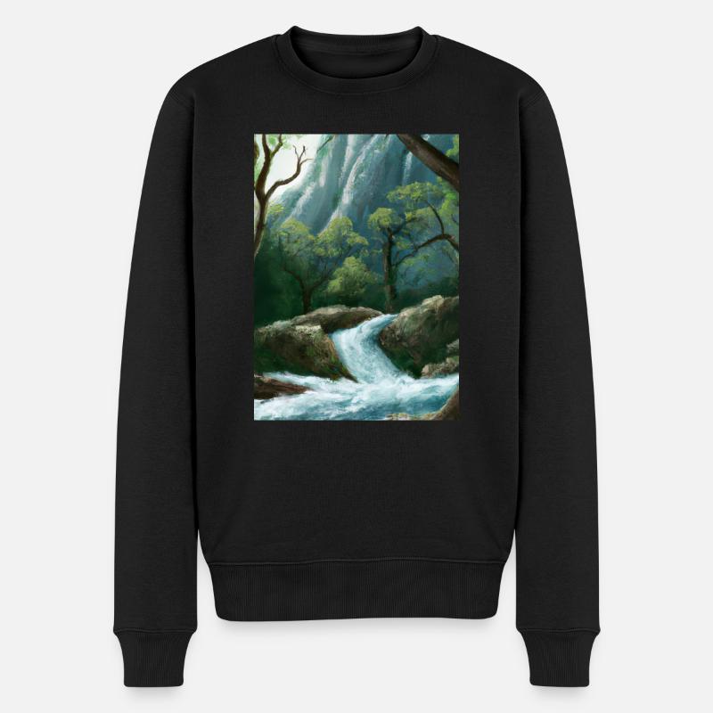 Forest River Wasserfall - Männer Premium Bio Pullover - Schwarz