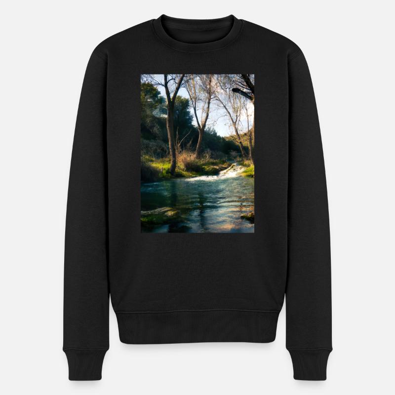 Forest River Wasserfall - Männer Premium Bio Pullover - Schwarz
