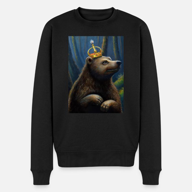 Bär mit Krone - Männer Premium Bio Pullover - Schwarz