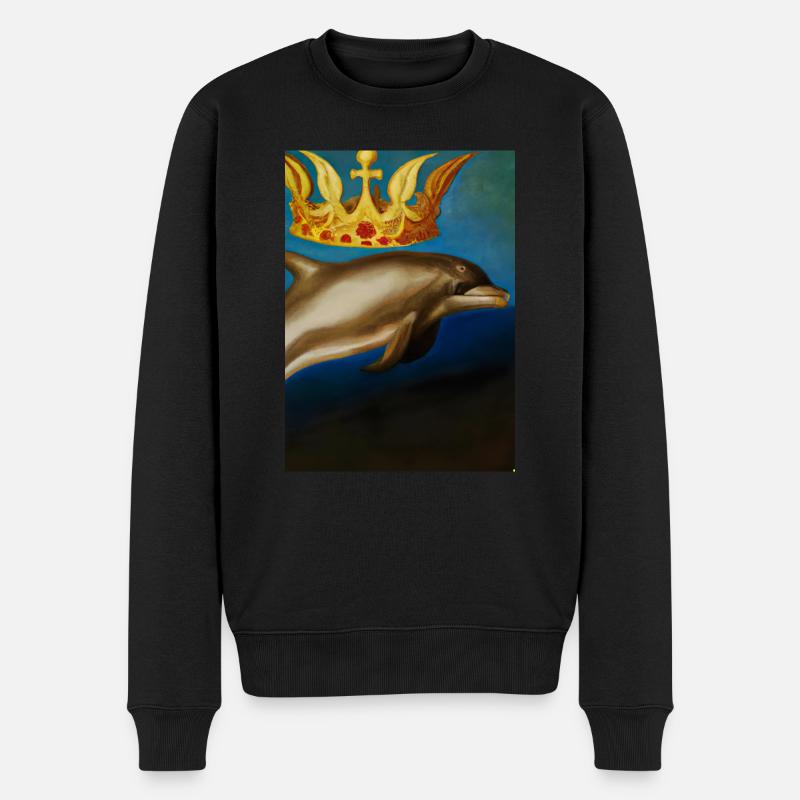 Delfin mit Krone - Männer Premium Bio Pullover - Schwarz