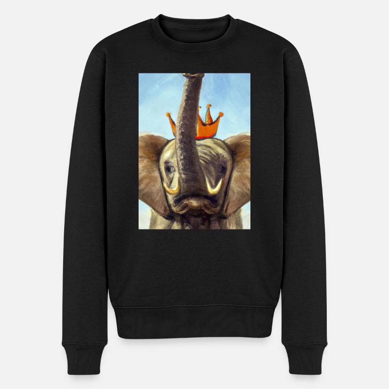 Elefant mit Krone - Männer Premium Bio Pullover - Schwarz