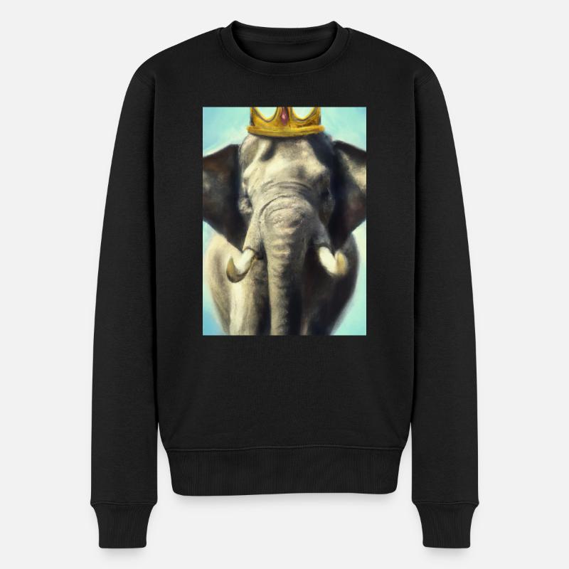 Elefant mit Krone - Männer Premium Bio Pullover - Schwarz