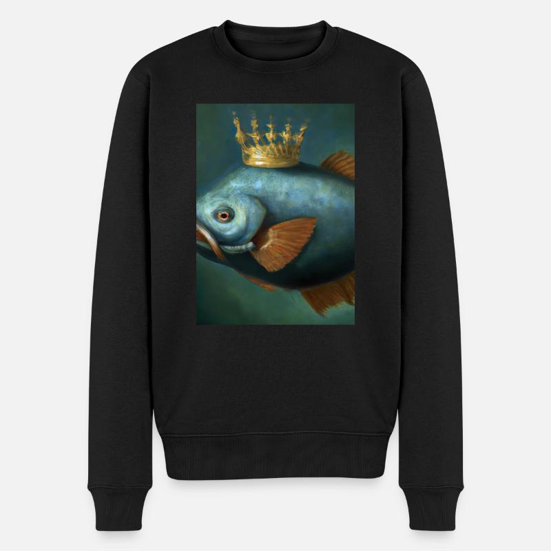 Fisch mit Krone - Männer Premium Bio Pullover - Schwarz