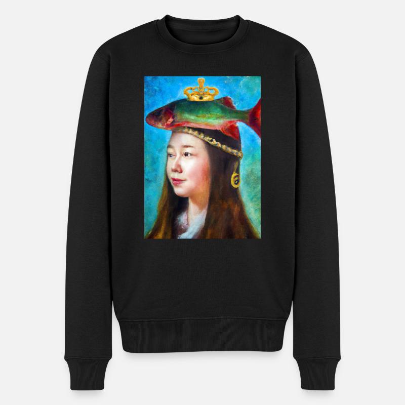 Frauen Fischkrone - Männer Premium Bio Pullover - Schwarz