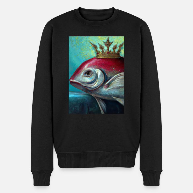 Fisch mit Krone - Männer Premium Bio Pullover - Schwarz