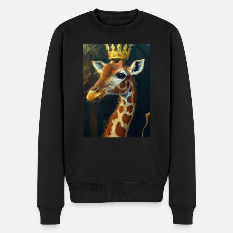 Giraffe mit Krone - Männer Premium Bio Pullover - Schwarz