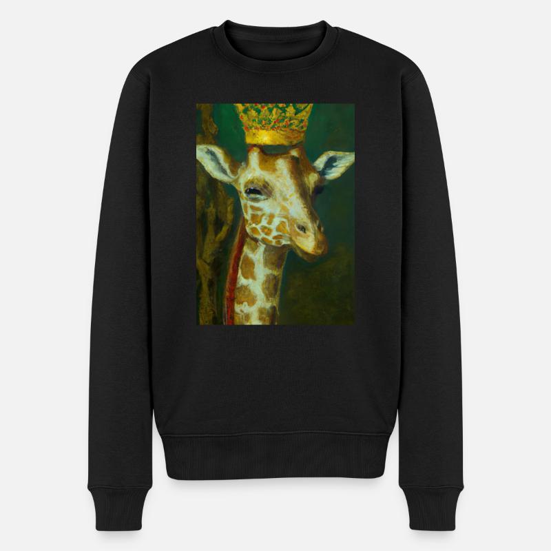 Giraffe mit Krone - Männer Premium Bio Pullover - Schwarz