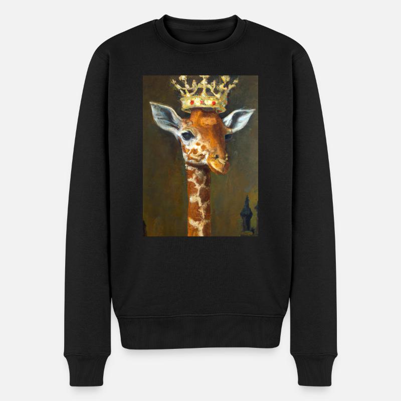 Giraffe mit Krone - Männer Premium Bio Pullover - Schwarz