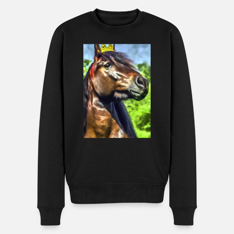 Pferd mit Krone - Männer Premium Bio Pullover - Schwarz