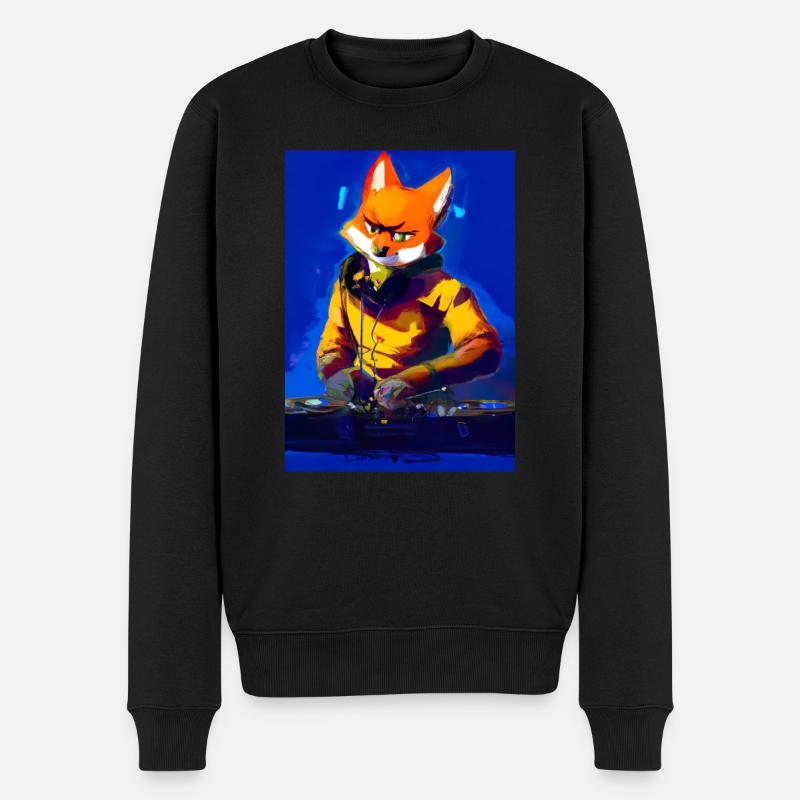 Fox am DJ-Pult - Männer Premium Bio Pullover - Schwarz