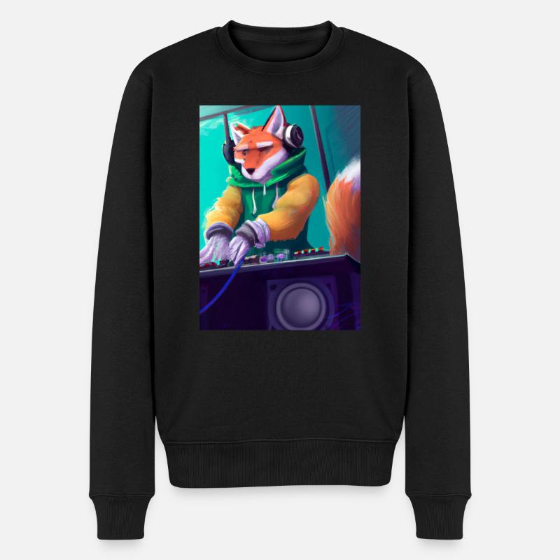 Fox am DJ-Pult - Männer Premium Bio Pullover - Schwarz