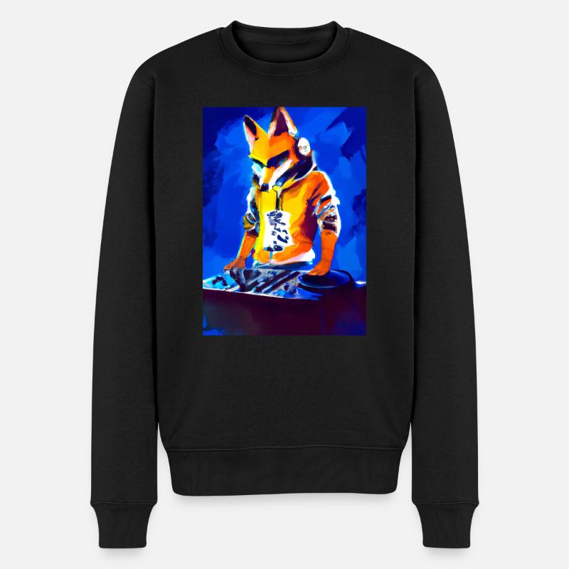 Fox am DJ-Pult - Männer Premium Bio Pullover - Schwarz
