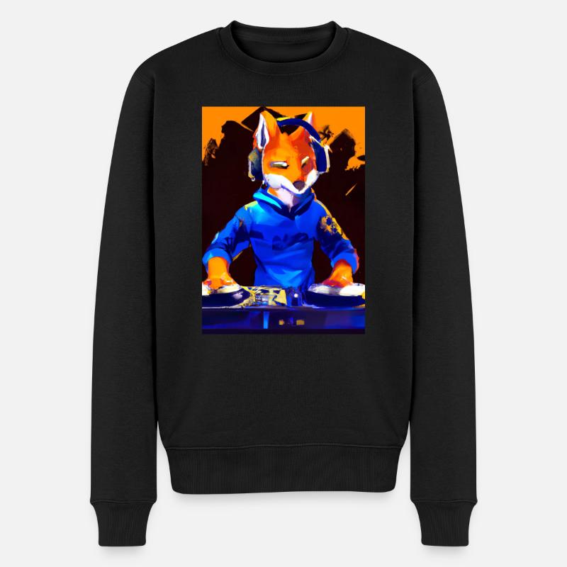 Fox am DJ-Pult - Männer Premium Bio Pullover - Schwarz